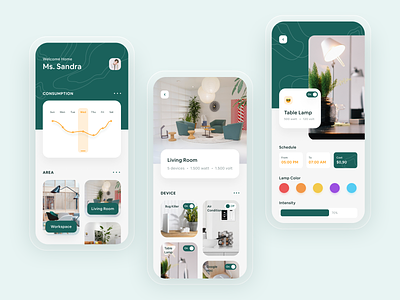 App - Smart Home application application ui card chart clean concept decoration details device green home ios lamp minimal mobile smarthome switch ui uiuxdesign ux