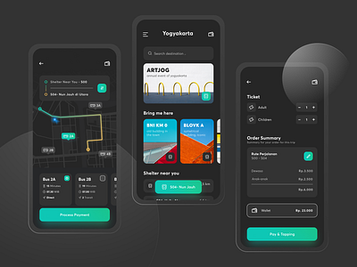 App - Transjogja [ Dark Mode ] apps bus caha card clean dark app dark theme dark ui gradient ios map mobile schedule tracking transportation uber ui ux