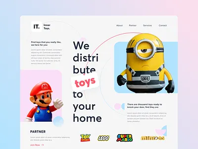 Hero - Toys app character clean colorful concept dekstop grid hero homepage landing landing page mario minion online toys toystory typography ui website website design