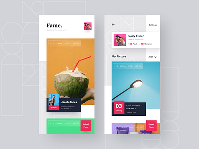 App - Photography Social card clean geometic ios media mobile photo photography picture picture book social media ui uiux