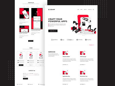 Landing Page - Software Development annisha black caha card clean clean design clean ui dev developer illustration landing page plan pricing red software software house web webdesign website white