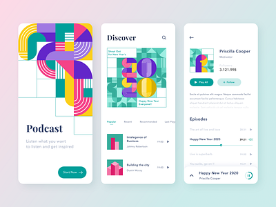 App - Podcast Geometric Pattern [ Light Mode ] 2020 application bright colors clean colorful discover geometric gradient ios iphone mobile new year pattern podcast popular design product design screen splash streaming app ui