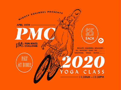 Mighty Squirrel Yoga Event Flyer bike branding brewery challenge charity design fundraiser illustration illustrator ipad massachusetts poster procreate road squirrel type typography yoga