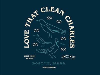 "Love that Clean Charles" Merch Art bird birds boston branding charles clean design dirty illustration illustrator massachusetts nature river type typography water