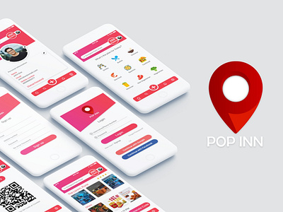 POP INN - iOS App Design Concept app app concept booking app food hotel ios ios app iphone 7 iphone 8 iphone x location minimal mobile party red review ui uiux ux