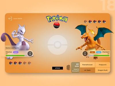 Interface for Pokemon battle adobe xd design game game art pokemon pokemon battle ui uidesign ux uxdesign