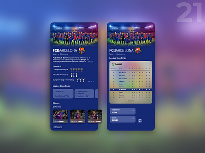 Football team stats application adobe xd app app design barcelona branding design football football club mobile sports ui uidesign uiux ux uxdesign