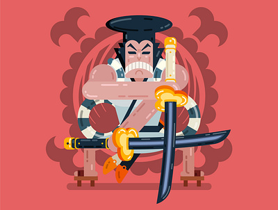 Kozuki Oden character design fanart flat graphic illustration japan japanese katana man manga onepiece sword vector