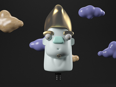 My first character design - C4D 3d character clouds design digitalart gold model render vray