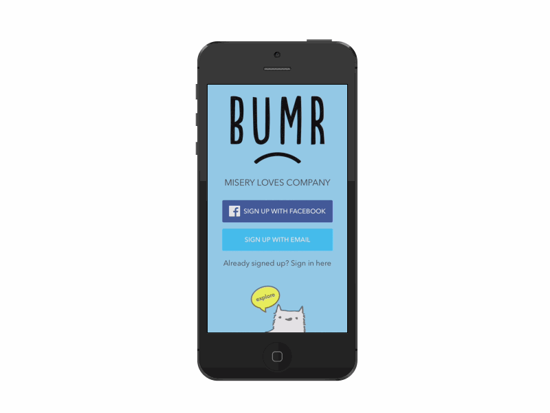 BUMR: New Case Study animation app cat character ios sign in swift