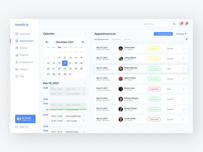 Health.io - Appointment Page for Healthcare App appointment clean cleanui health healthapplication healthcare medical medicalapp medicine minimal patient patientmanagement patientmanagementapp productdesign saas statistics stats webapp webapplication webdesign