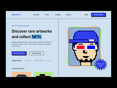 Galactic Art NFT Website artwork bitcoin clean crypto cryptoart cryptocurrency ethereum exploration landing page marketplace minimal nft nft landing page nft market nft web header nft website nfts ui design