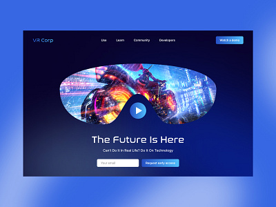 VR Corp - Futuristic VR Web Landing Page augmented reality future futuristic design futuristic vr technology virtual reality virtual reality landing page vr vr box vr landing page design vr landing page ui vr technology vr web header vr website design web design website ui design