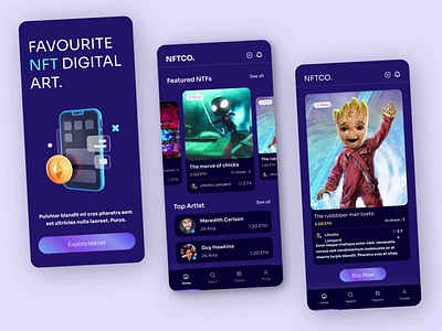 NFTCO. - NFT Mobile App Design android animation bitcoin clean crypto ethereum ios minimal mobile app mobile app ui animation mobile app ui design naft market app nft nft app nft marketplace nft mobile app nft mobile app design prototype ui animation