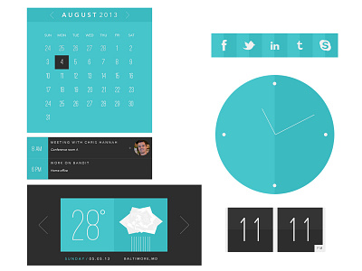 Flat UI Dashboard calendar clock dashboard flat flat ui icons interface photoshop reminders teal ui user interface weather