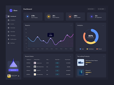 clean dark dashboard chart app design web