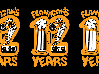 Flanagan's 12 Year Anniversary T-Shirt Design handlettering illustration t-shirt vector