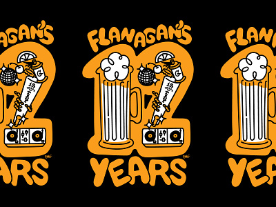 Flanagan's 12 Year Anniversary T-Shirt Design handlettering illustration t shirt vector