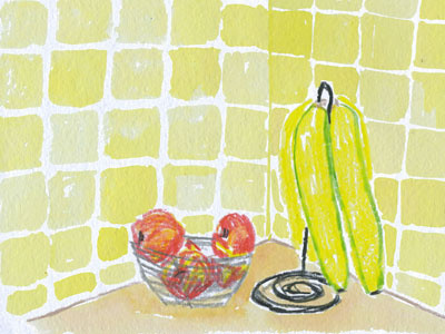 Day 113 banana fruit gouache illustration