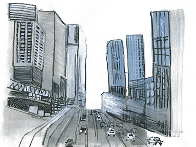 Downtown LA cityscape downtown la editorial illustration la street