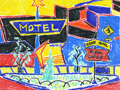 Reno colored pencil illustration motel reno