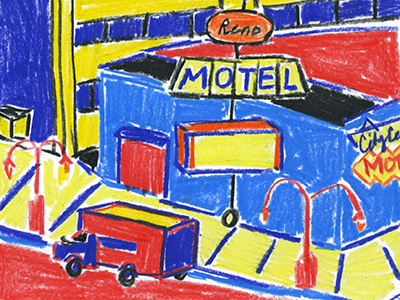 Reno colored pencil illustration motel reno