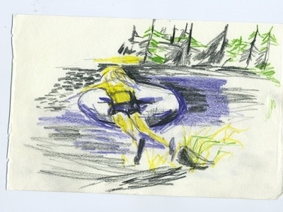 At the River colored pencil illustration