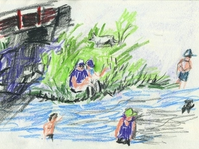 At the River colored pencil illustration