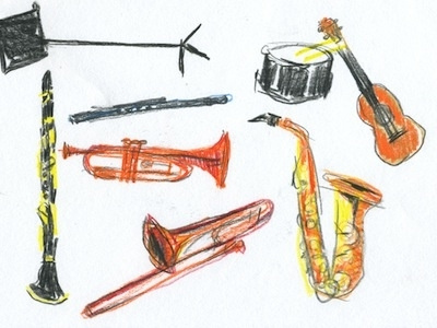 5th Grade Music colored illustration instruments music pencil