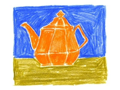 Orange Teapot colored pencil illustration