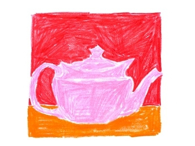 Pink Teapot colored pencil illustration