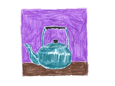 Blue Teapot colored pencil illustration