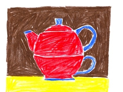 Red Teapot colored pencil illustration
