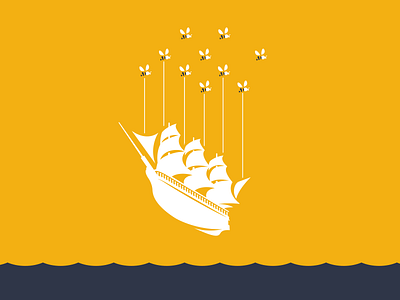 Flying Ship bees gold illustration ocean pirate ship vector