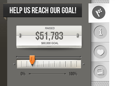 Fundraiser UI counter custom icons grey orange progress bar tabbed navigation tabs ui