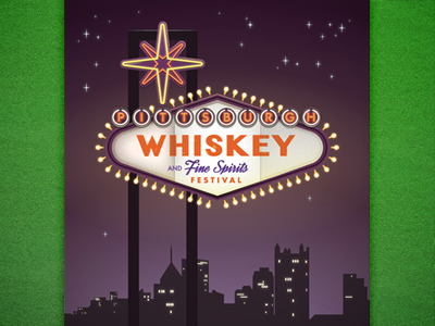 Vegas Poster (Full Version Attached) casino neon sign night pittsburgh skyline stars vegas vintage whiskey