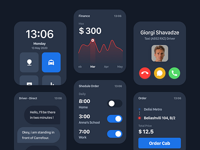 SmartWatch- OC App (Dark Theme) app apple cab clean georgia ios iosapp modern order smartwatch taxi taxiapp uidesign uiux uxdesign uxui watch wathc white