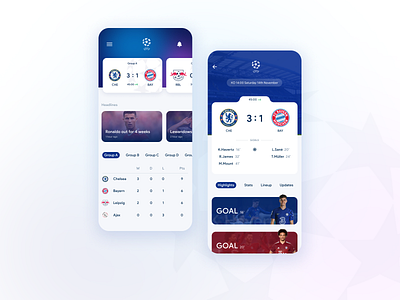 Champions League App app daily 100 challenge design flat football illustration minimal ui ux