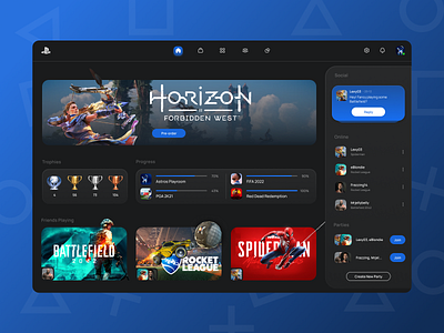 PlayStation - Dashboard app daily 100 challenge design flat minimal ui ux