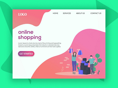 Online shopping-(Landing Page) app branding design flat illustraion landing page type ui ui ux ui design ux design uxdesign vector web website