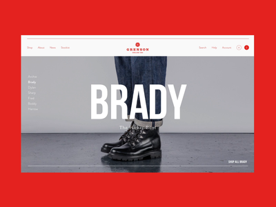 Grenson Landing Page | Shoes Collection Carousel animation blend mode boots carousel e comerce eshop interface leather motion shoes shoes app shop ui uiux video web website