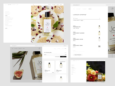 Jo Loves, Fragrance eCommerce | Navigation add to bag cart clean e-comerce fragrance grid interface menu minimalist product design responsive search shop sidebar uiux ux web webdesign webdesigns website