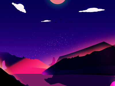 Vapor wave landscape illustration