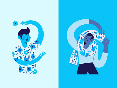 Blue Guys ✌🏽🤷🏽‍♂️ art blue character character design characterdesign dancing design floral pattern hands illustration illustration art love nice pattern art procreate