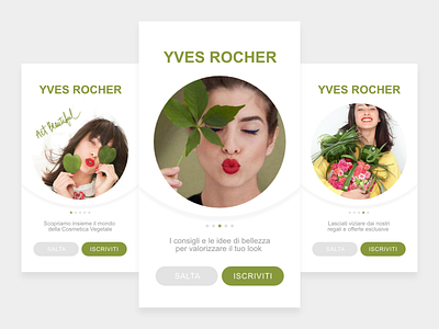 Yver Rocher - Onboarding 2d app clean cosmetics design ecommerce green ios minimal nature onboarding onboarding screens ui ux uxui design