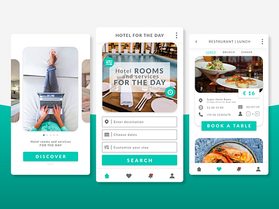 Hotel Booking App 2d app app concept booking app booking form bookings clean design flat hotel app hotel booking ios minimal mobile app navigation onboarding restaurant app ui ux uxui