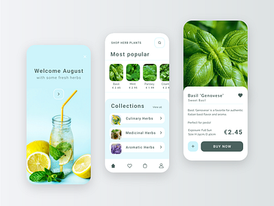 Herbs - Ecommerce Mobile App app basil clean design ecommerce food app herbs ios minimal nature online shop online store ordering ui ux