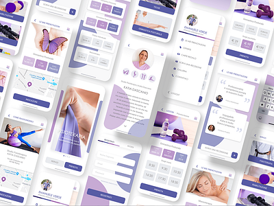 Physiotherapy App app booking app clean flat ios medical care minimal pantone2022 physiotherapist physiotherapy purple ui ux veryperi