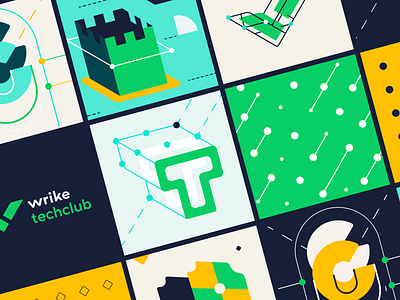 Wrike TechClub Graphics brand branding design green minimal vector wrike wrikedesign wrikedesignteam wriketeam