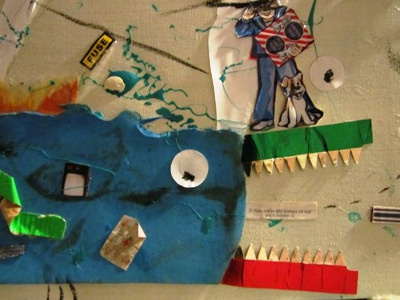 Sea Scene collage combine creatures found objects glue junk maritime sea water